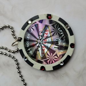 Handmade Las Vegas Poker Chip Necklace with rhinestones on a ball chain necklace